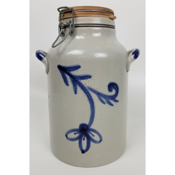 Vtg Gerzit Gerz German Salt Glaze Stoneware Lidded Jar Crock Handgemalt 10" 80oz - Picture 1 of 12